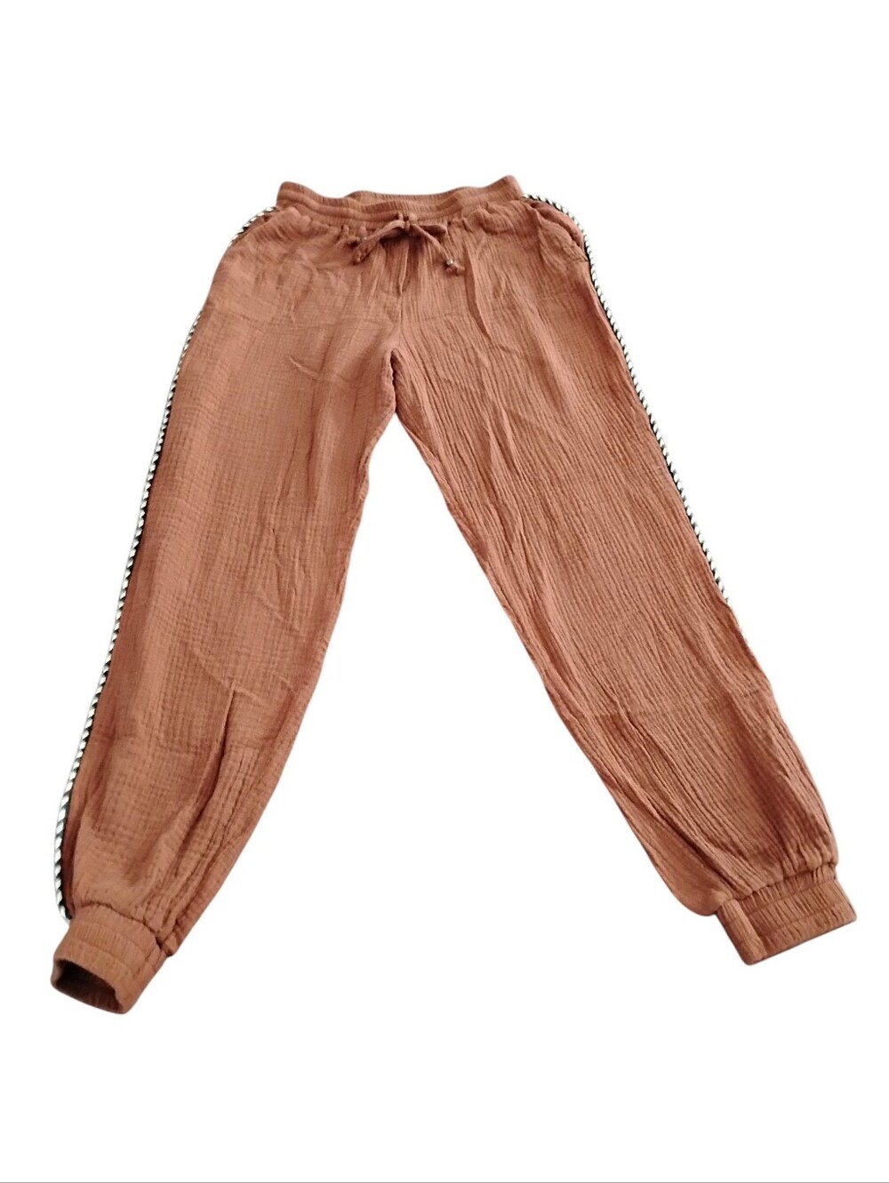 Solitaire Cotton Gauze Relaxed Pants Crinkled Lightweight Rust Women's Small